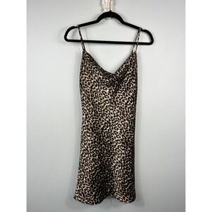 Audrey 3+1 Women's Dress Leopard Print Drape Neck Slip Mini Animal Size S